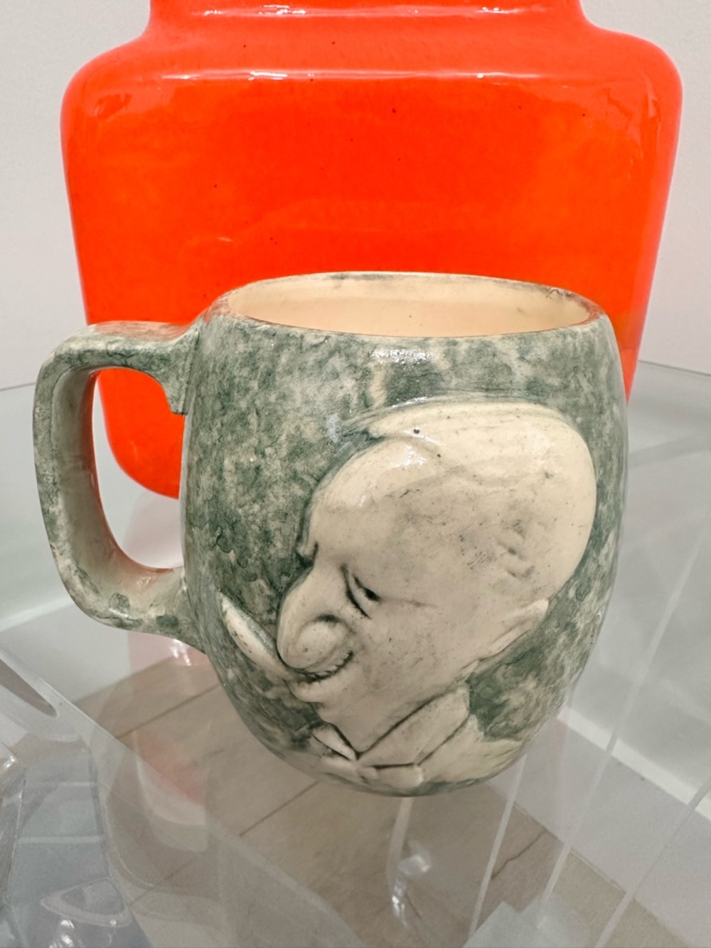 Vtg Stangl Al Smith RARE Green Spatter Ceramic Beer Mug Prohibition Repeal Era